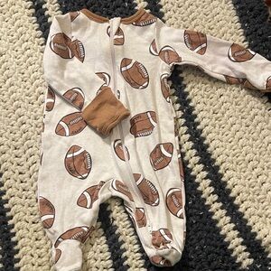 Brown Football-Print Baby One-Piece Zipper Footed Romper